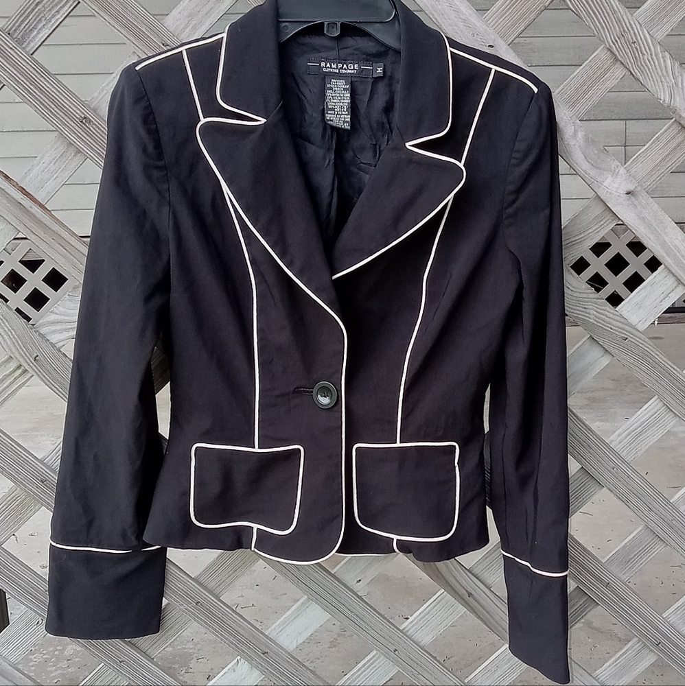 Rampage Black Blazer with White Piping Trim